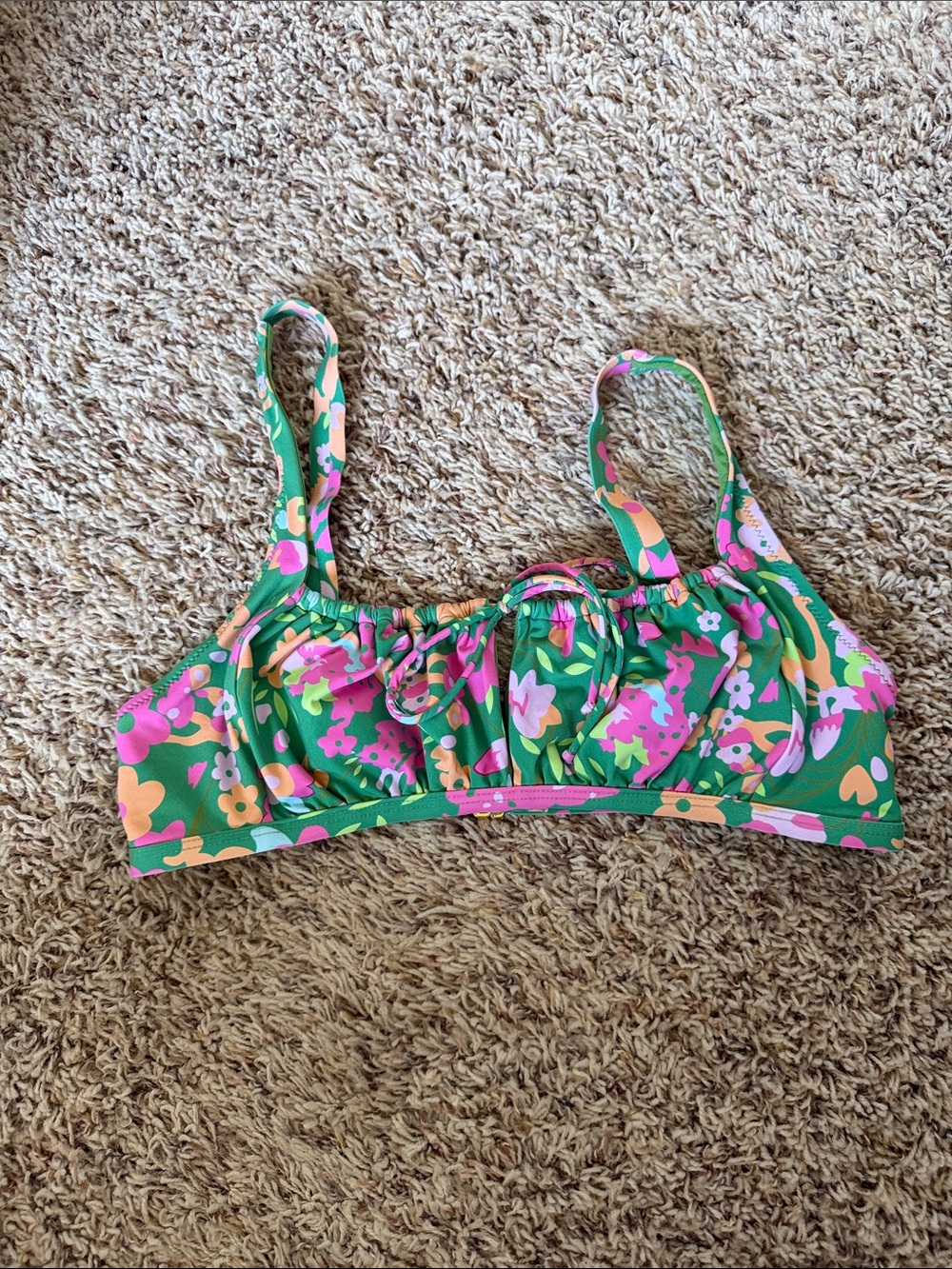 Baltic Born Green Floral Bikini Top with Pink & Yellow Accents